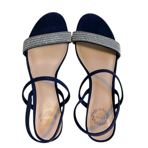 I. Miller Netany Kitten Heel Sandals Dark Navy Blue Suede Size 6.5 M Formal-New - Picture 7 of 12